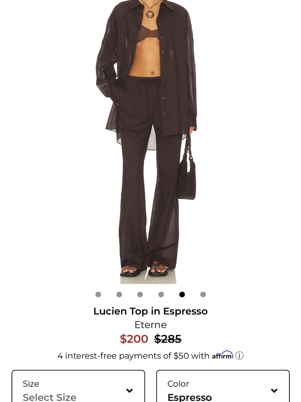 Eterne Lightweight Wide-Leg Drawstring Pants in Dark Brown - Picture 7 of 7